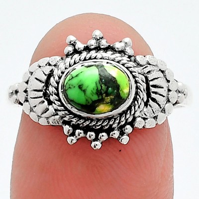 Natural Green Matrix Turquoise 925 Sterling Silver Ring s.8 Jewelry R-1726