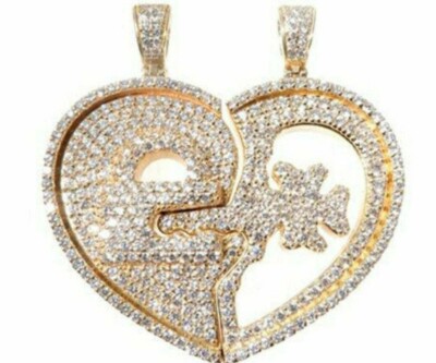 Christmas Gift 4Ct D/VVS Moissanite Men's Custom Broken Heart Pendant 925 Silver
