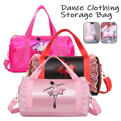 Girls Latin Ballet Dance Bags Ruffle Pink Barrels Shoulder Bag Handbag Potable