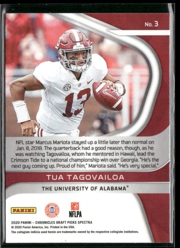 2020 Panini Chronicles Draft Picks Tua Tagovailoa #3 Rookie RC Alabama - 第 2/2 張圖片