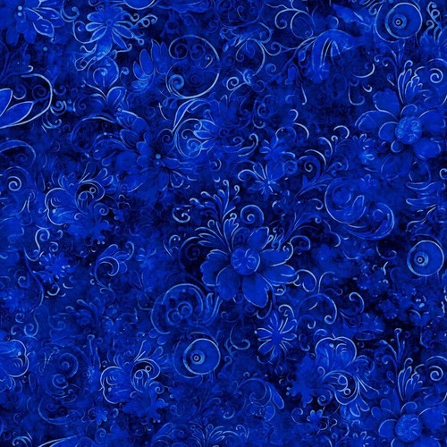 45" Quilt Backing Fabric Queen's Garden 29 Cotton Floral By the Yard Royal Blue