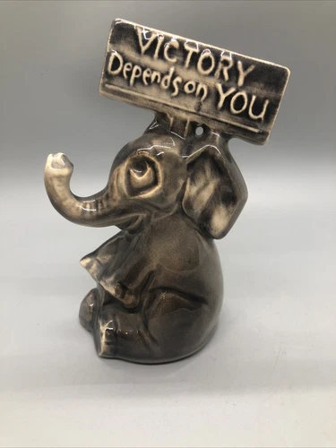Unmarked McCoy Pottery  Elephant Victory Depends  On You  Political Figure