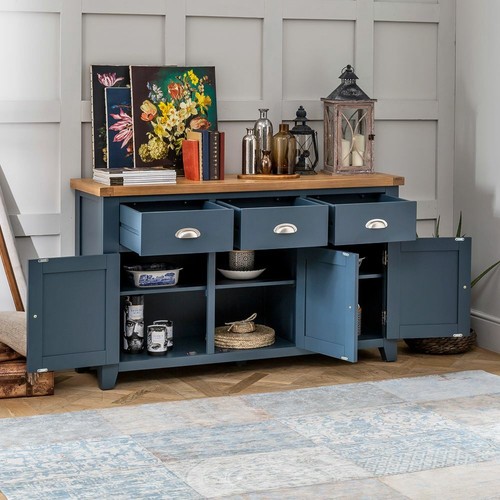 Westbury Blue Painted Large 3 Drawer 3 Door Sideboard - Dining Cupboard - BP37 - Picture 3 of 12