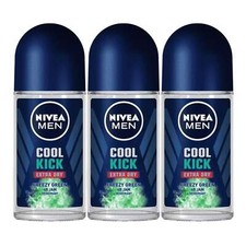 Nivea Men Cool Kick Extra Dry Freezy Green Roll-On Deodorant, 1.7oz Pack of 3 