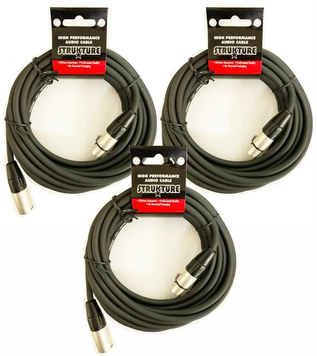 3x Strukture PRO20M7 Heavy Duty  7mm Rubber 20ft. XLR Microphone Cable