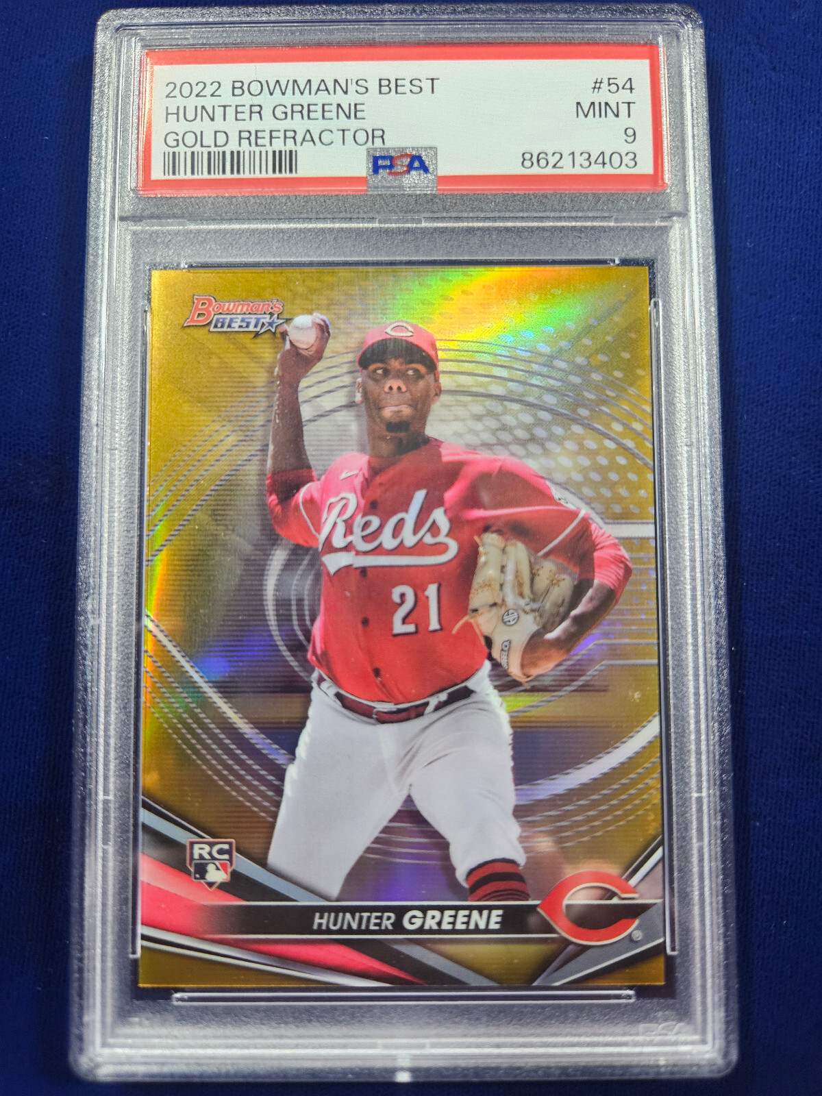 🌟 2022 Bowman's Best GOLD Refractor #54 Hunter Greene RC #/50 PSA 9 POP 1
