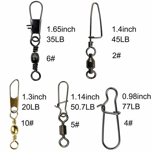 Fishing Swivels Snaps Kit Rolling Barrel Swivel Lure Connector Tackle Box 1#-10# - Picture 46 of 48