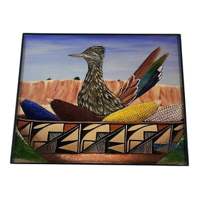 Native American Pottery Maize Corn Roadrunner Print Picture Frame 10x8 Southwest