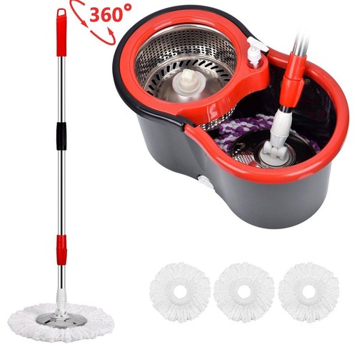 360° Rotating Spin Mop Bucket System Cleaning Tool with 3 Microfiber Mop Head