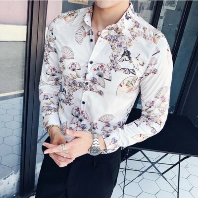 S-6XL Mens Totem Dragon Printed Coat Blouse Top Outwear Nightclub T-shirt Cotton