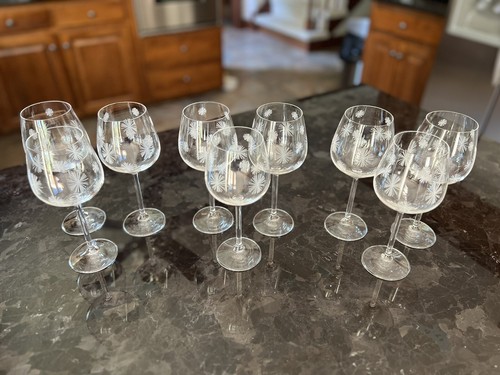 Set Of 9 Etched Dandelion Wine Glasses 8 1/4” X 2 1/2” Sparkly Clean - Picture 2 of 14