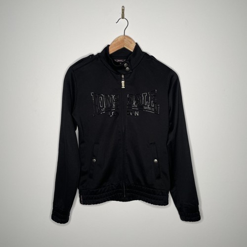 Lonsdale Women's Black Logo Print High Neck Zip Up Light Sports Jacket Size 10