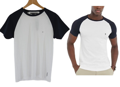 French Connection Herren T-Shirt Ringer weiß marine Raglanärmel Baumwolle neu mit Etikett M