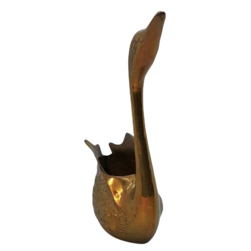 Vintage Mid Century Brass Long Neck Swan Planter Figure Decor Pencil Holder Vase - Picture 4 of 8