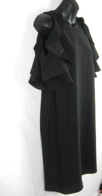 Abito Kate Spade spalle fredde piccolo nero crepe pezzi chiave cambio volant $298