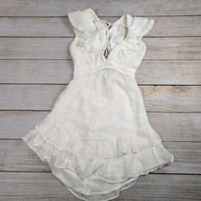 Saints + Secrets White Ruffle Lace Up Back Mini Dress | boho coquette Womens S