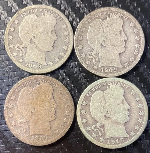 1908O, 1909D, 1909S, 1915 Barber Quarters