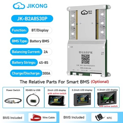 JK BMS 4S-8S 12V-24V 300A Li-ion LiFePo4 Akku BMS in 2A Active Balance Bluetooth