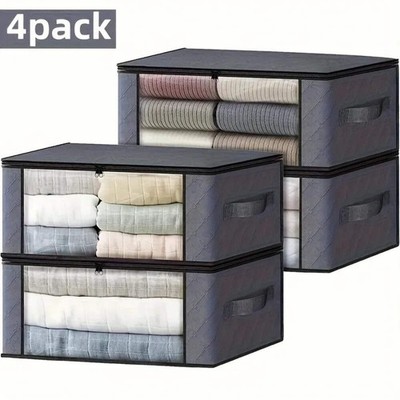 4 Stück Faltbare Kleidung Aufbewahrungstaschen 48cm Grau Ordnungsboxen Fenster Zip Box