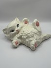 Vintage White Ceramic Fluffy Persian Kitten Figurine Blue Eyes Cute