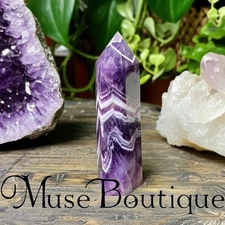 Natural Chevron Amethyst Crystal Tower Point Wand Healing Obelisk Home Decor