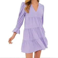 POMANDER Place Kenzo Lilac Purple Tiered Babydoll V-Neck Mini Dress XXS