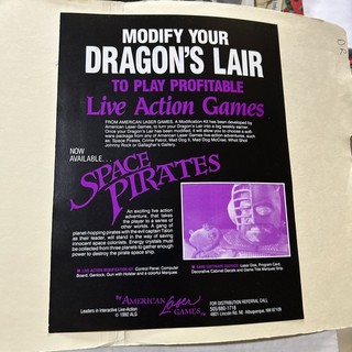 original 11- 8" Dragons Lair To  Space Pirates arcade video game AD