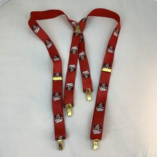 Men's Christmas Suspenders Santa Claus Clip On Elastic One Size Red Green Vtg