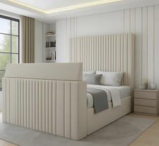 Image of Dreams Upholstered TV Bed Frame Plush Velvet & Mattress Double King Size UK
