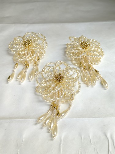 3 Faux Rice Pearl Flower Christmas Ornaments Double Sided Dangling Beads Large - Picture 2 of 14