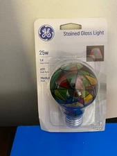 NEW GE Stained Glass Light Bulb A19 Medium Base 25 Watt Hand Painted