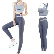 Women Yoga Sets Gym Fitness Suits Shockproof Sports Bra Crop Top High Waist Pant
