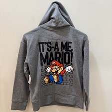 NWT KIDS SIZE LARGE 10-12 SUPER MARIO GRAY HOODIE "IT'S A ME, MARIO"