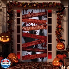 Large Zombie Door Cover, 35x73 Inch Bloody Handprint Halloween Front Door Cov