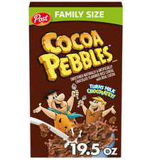 Post Cocoa PEBBLES Breakfast Cereal,, Family Size Box, 19.5 oz
