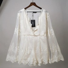 PrettyLittleThing Dress Women's US 6 White Lace Long Bell Sleeve Party