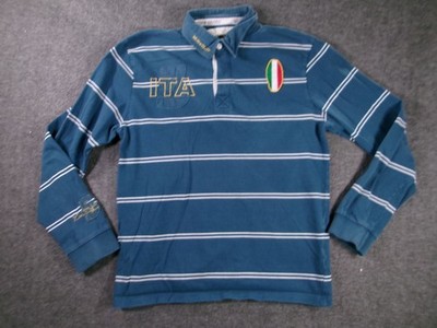 Mud & Glory Rugby Polo Mens XL Blue Striped Long Sleeve ITA Patch Italy Cotton