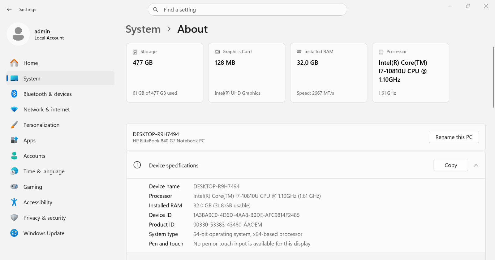 HP EliteBook 840 G7 EliteBook 840 G7, 14-Inch Laptop, with Intel Core i7-10810U, 512GB SSD (Solid State Drive), Windows 11 Pro