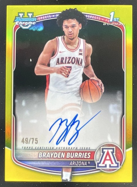 Brayden Burries 2025 Bowman Bowman Chrome Chrome Prospect Autographs Yellow