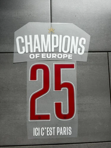Flocking CHAMPIONS OF EUROPE 25 PSG Home Jersey (Starball Foundation Patch Kit)