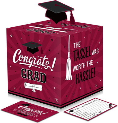 Large 2026 Maroon and Black Graduation Card Box with 30 Pcs Advice Card Gift Mon