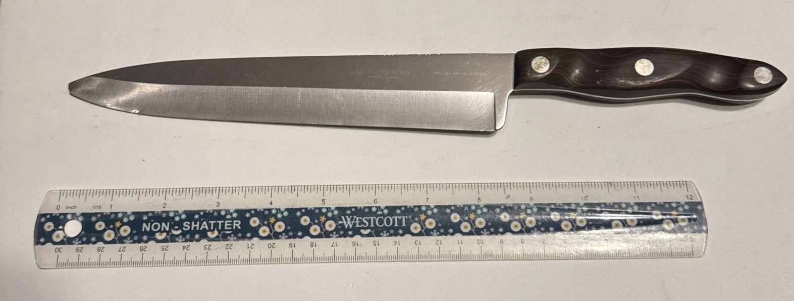 Cutco No. 1025 Classic French 9" Chef's Knife Brown Orange Swirl Handle MADE USA