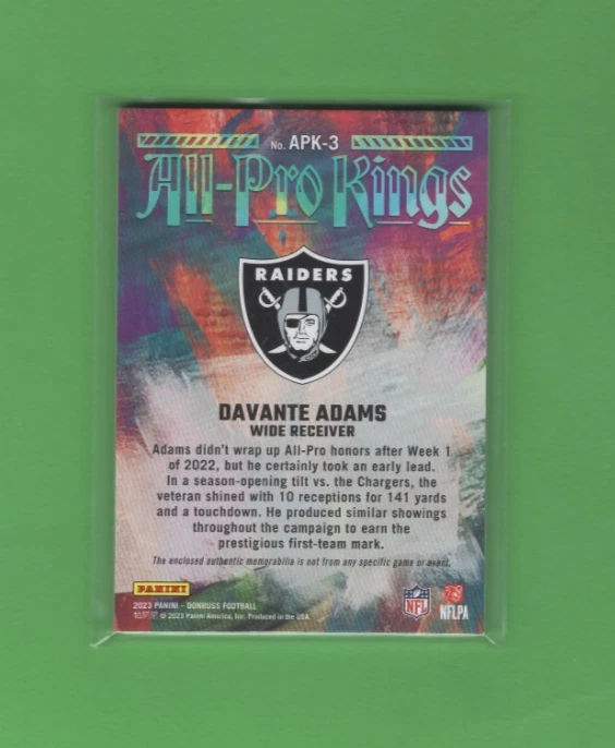 2023 Donruss Davonte Adams ALL-PRO KINGS RELIC 133/399!!! - Image 2 of 2
