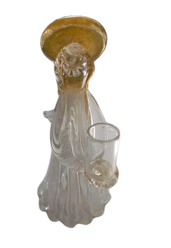 MURANO ~ HAND BLOWN ART GLASS LATTICE SKIRT ANGEL CANDLE HOLDER ~ 6 1/2" Tall