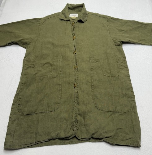 Chaqueta larga de lino FLAX para mujer pequeña de gran tamaño Lagenlook vestido con cinturón verde - Imagen 4 de 12
