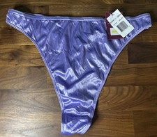 Vtg Cacique Second Skin Satin High Cut Thong Panties 14/16 Purple Shiny Glossy