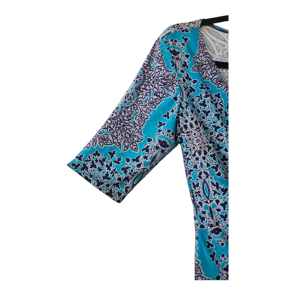 Vestido Kasper Talla 6 Midi Manga 1/2 Elastizado Lateral Fruncido Corbata Acento Cuello en V Azul Foto 4 de 4