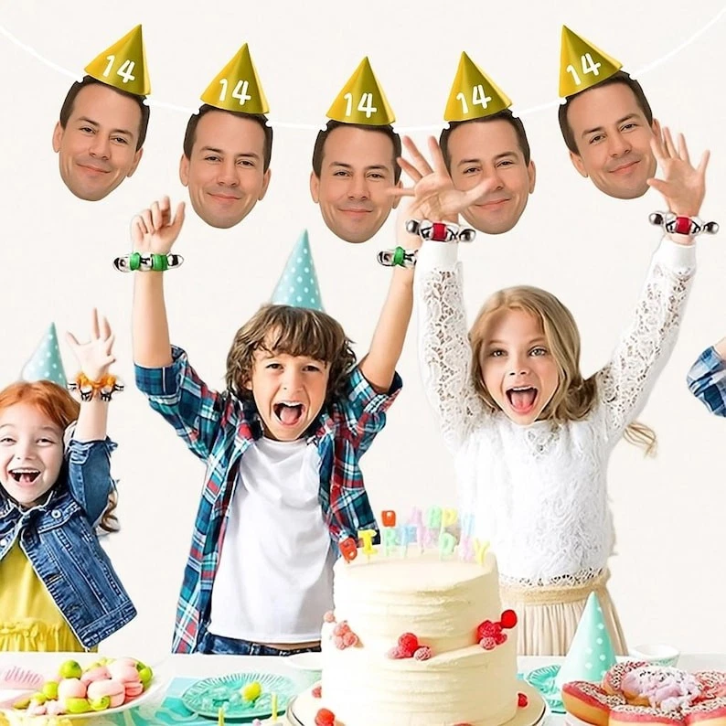 Banners personalizados de festa de aniversário para qualquer idade com chapéu de festa facial - Imagem 3 de 4
