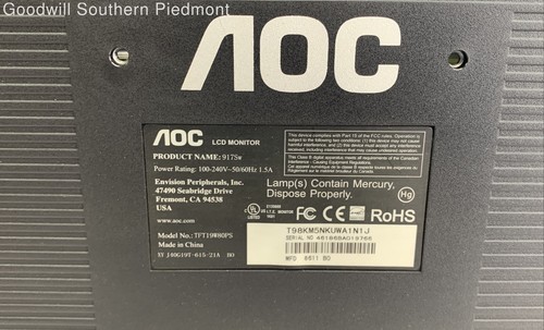 AOC 917Sw 19" 1440x900 VGA LCD Computer Monitor - Tested - 第 4/6 張圖片