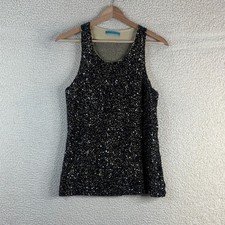 Alice Olivia Womens Black Sequined Silk Scoop Neck Sleeveless Tank Top Size XS